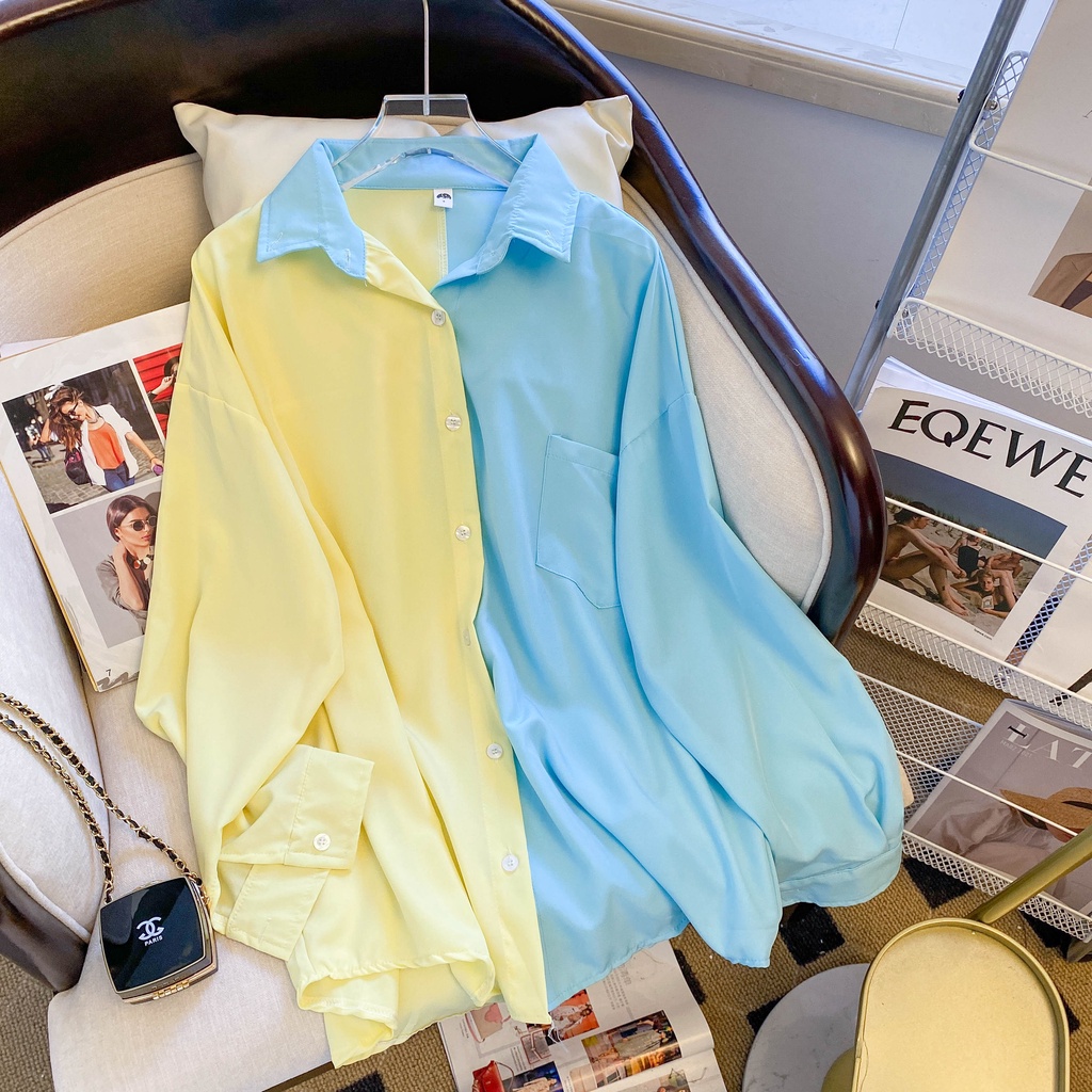 SUXI Áo Sơ Mi Tay Dài Dáng Rộng Màu Sắc Tương Phản Phong Cách Cổ Điển Thời Trang Mùa Thu Cho Nữ