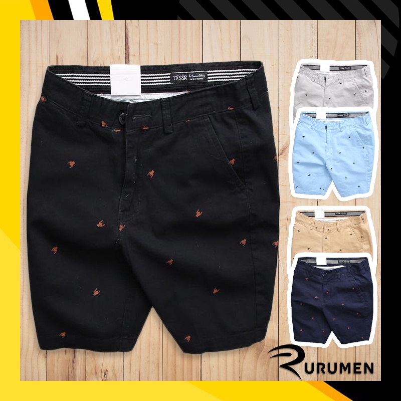 Quần Short Nam Kaki Họa Tiết Yessir RURUMEN Quần Đùi Nam Sort VNXK Cao Cấp Đen, Xám, Xanh Rêu - QB379