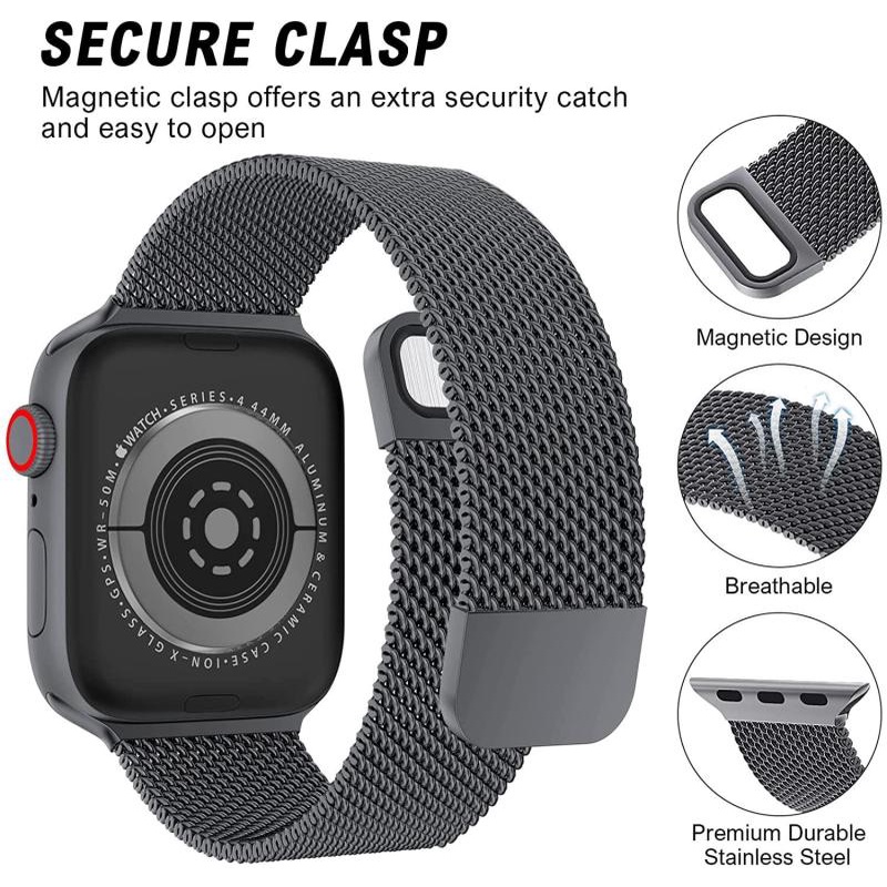Dây Đeo Thay Thế Bằng Thép Không Gỉ Dạng Lưới Cho Đồng Hồ Thông Minh Apple Watch Ultra 49mm Series 8 7 41mm 45mm SE 6 5 4 3 2 1 44mm 42mm 40mm 38mm
