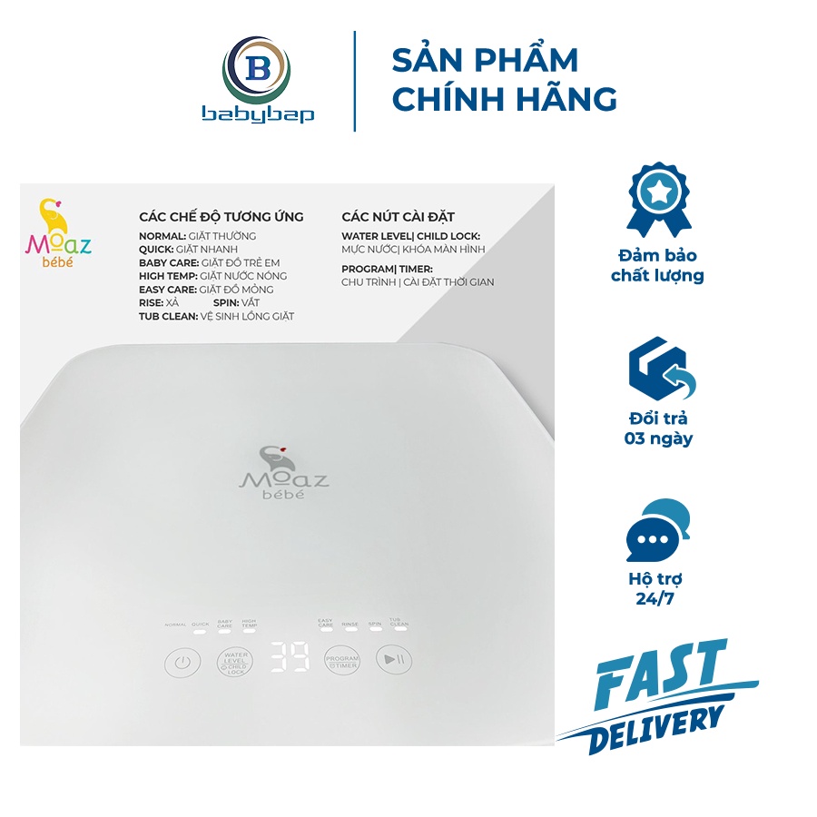 Máy Giặt Mini Moaz BéBé MB-036 Kích Thước Nhỏ Gọn, Tích Hợp Tính Năng Khóa An Toàn Và Hẹn Giờ Theo Ý Muốn