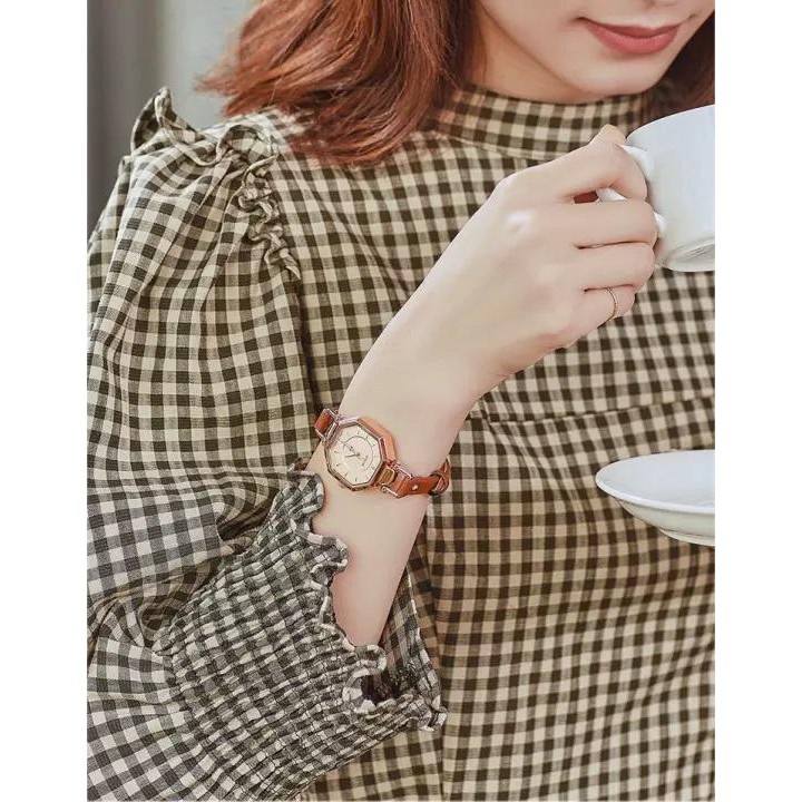 Đồng hồ nữ Julius JA-750 Hàn Quốc dây da mặt lục giác ( Nâu )