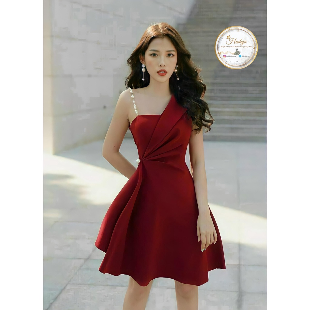 Váy dự tiệc nữ ❣️ đầm xòe lệch vai dây cườm kèm mút ngực sang trọng P01 | BigBuy360 - bigbuy360.vn