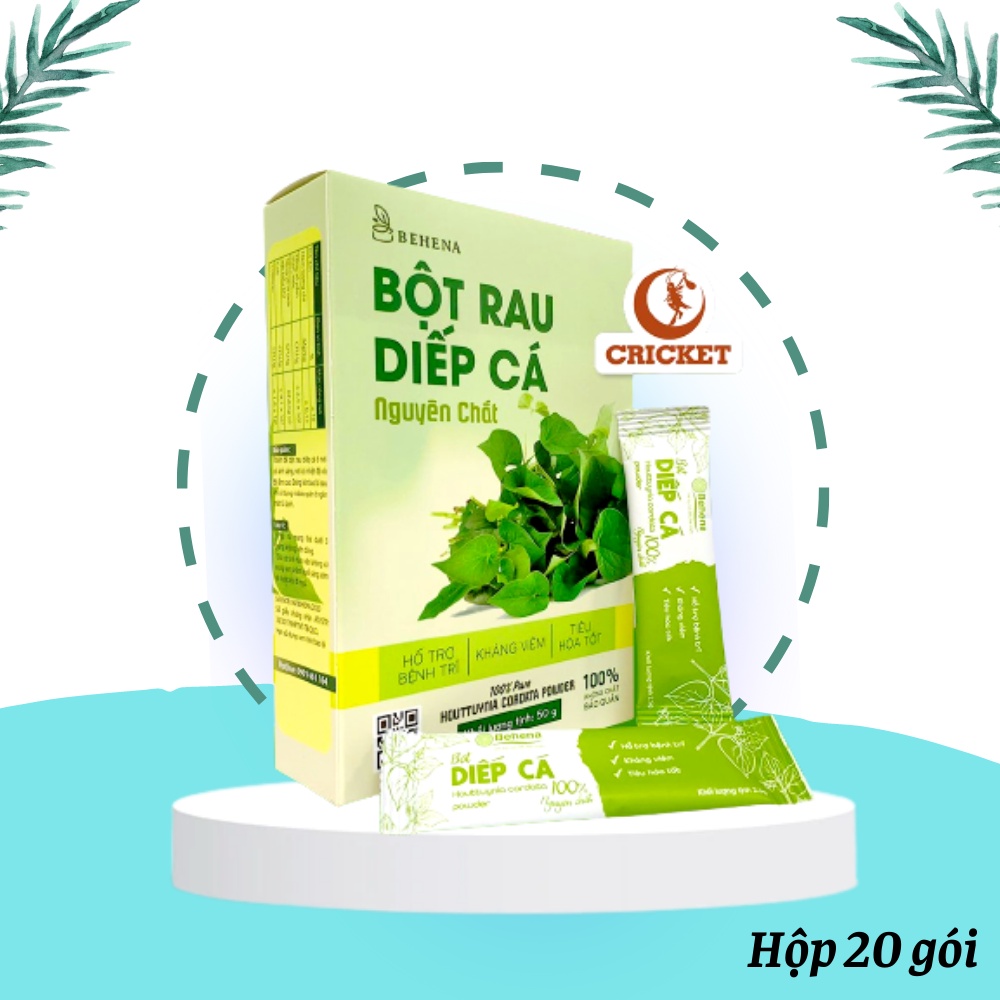 Bột Diếp Cá Nguyên Chất Behena Hộp 50g (20 gói x 2,5g) - Hỗ trợ trĩ, ngừa viêm, mờ thâm, detox cơ thể