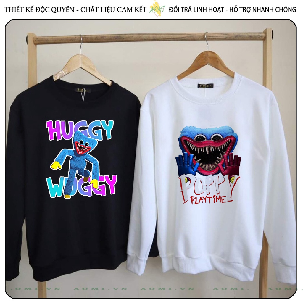 Áo Nỉ Bông Sweater Poppy Playtime Huggy Wuggy tay dài da cá unisex full size AOMIVN