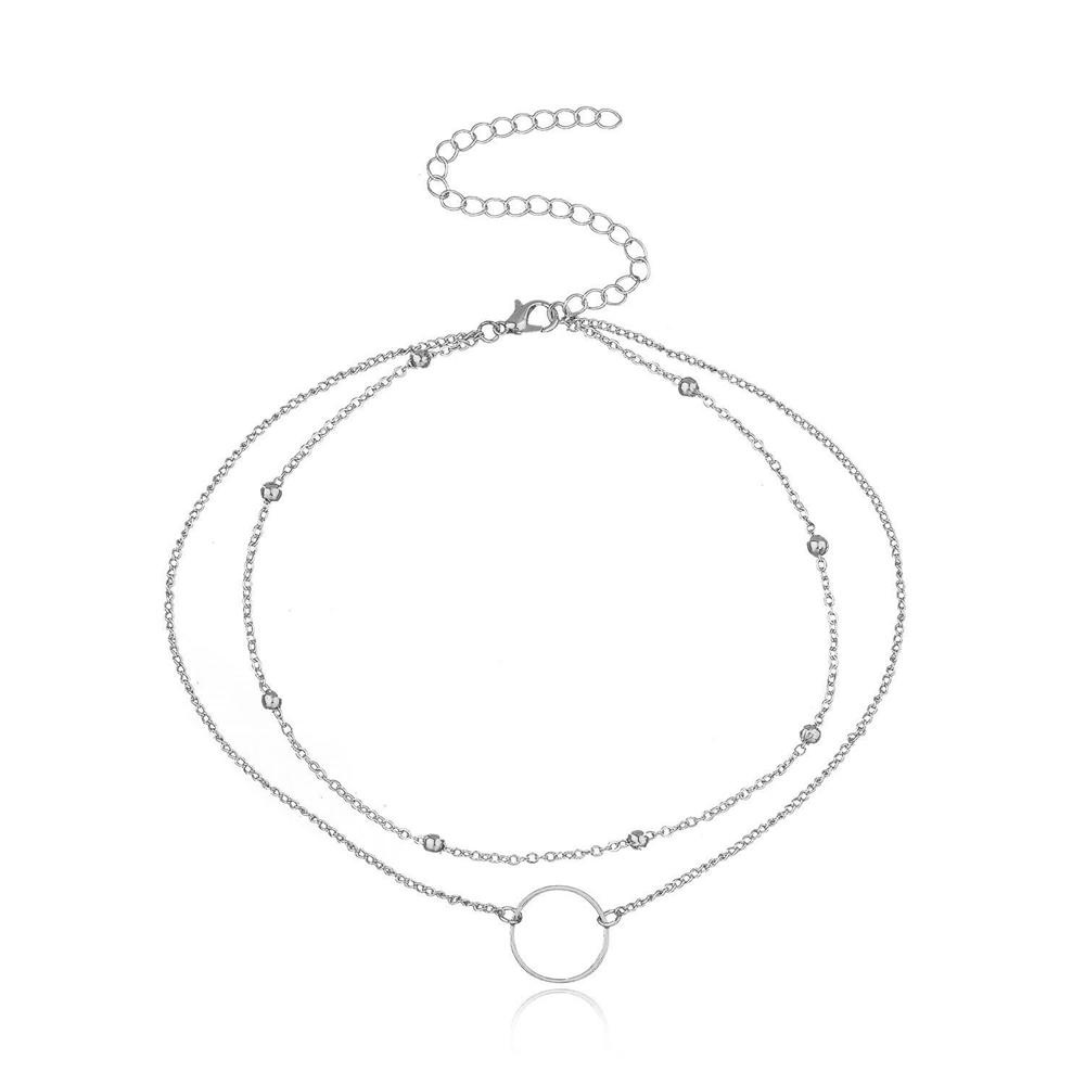 VANES1 Vòng Cổ Choker Hai Lớp Thiết Kế Hình Học Thanh Lịch Cho Phái Nữ