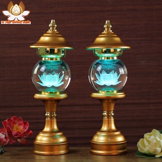 [HÀNG SẴN] CẶP 2 CÂY ĐÈN LED HOA SEN PHA LÊ THỜ CÚNG TRANG TRÍ