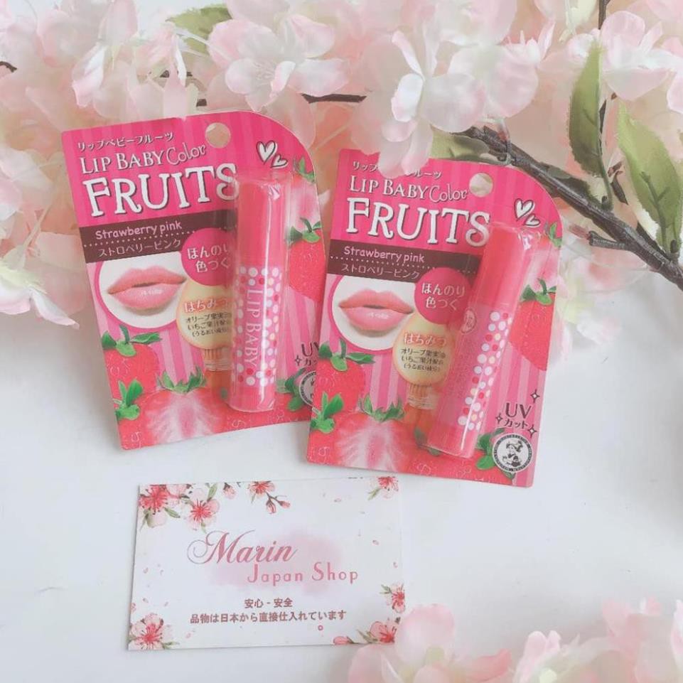 Son dưỡng ẩm môi màu hồng, màu đỏ cam Mentholatum Lip baby Fruit vị Dâu và cam  Nhật Bản