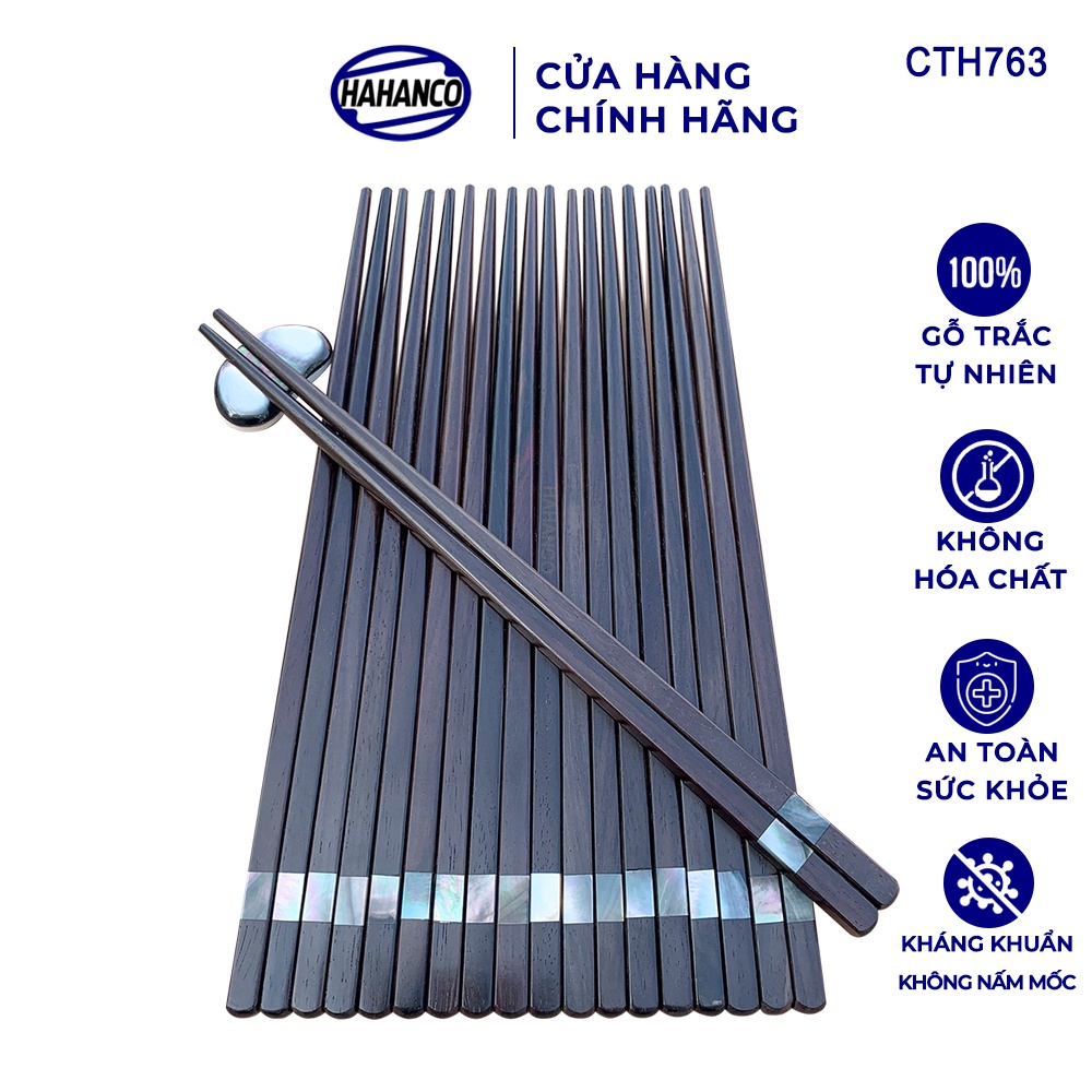 Đũa Nhật Gỗ Trắc Đầu Khảm Xà Cừ Ốc Biển HAHANCO (Hộp 10 Đôi) Để Mộc Siêu Sạch- CTH763
