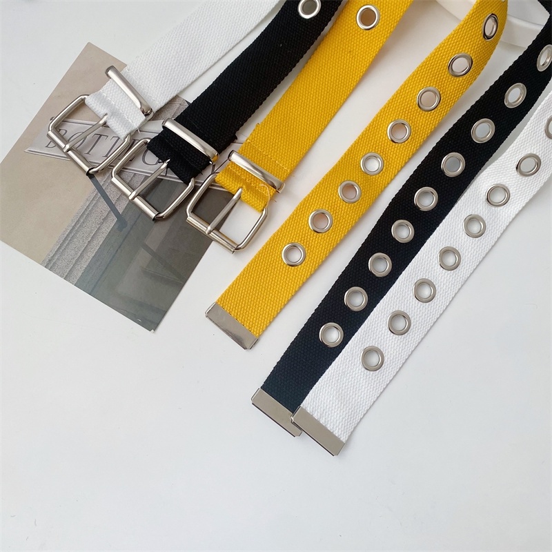 Thắt Lưng Vải Canvas Phối Lỗ Kim Loại Thời Trang hip hop Hàn Quốc Cá Tính Cho Nam Và Nữ