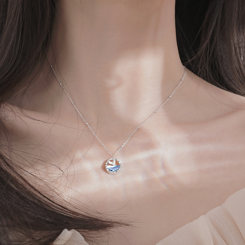 MANYUE Dây chuyền mặt đính đá pha lê nhân tạo xanh dương phong cách Hàn Quốc thời trang