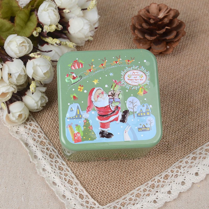 [RẺ VÔ ĐỐI] Hộp thiếc bánh quy Noel vuông - ông già Noel xanh lá