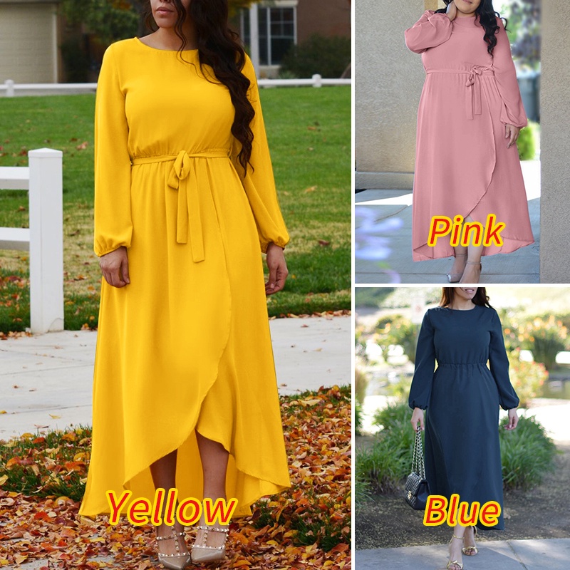 Đầm maxi ZANZEA tay dài cổ tròn thời trang thanh lịch cho nữ