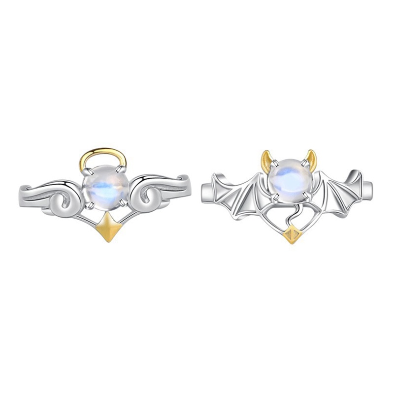 Bộ 2 Nhẫn Đính Đá Mặt Trăng Màu Sắc Cổ Điển Có Thể Điều Chỉnh Kích Thước Cho Cặp Đôi