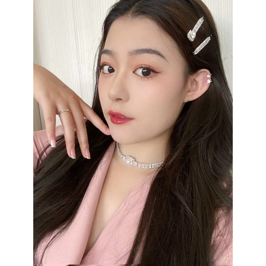 ✨ Set kẹp cài tóc - vòng cổ dạng chocker đính đá khối vuông lấp lánh sanh chảnh