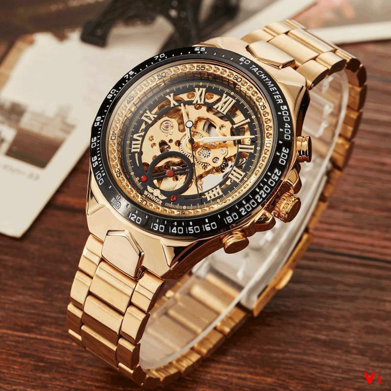 Đồng hồ nam dây thép không gỉ Winner automatic cơ lộ máy