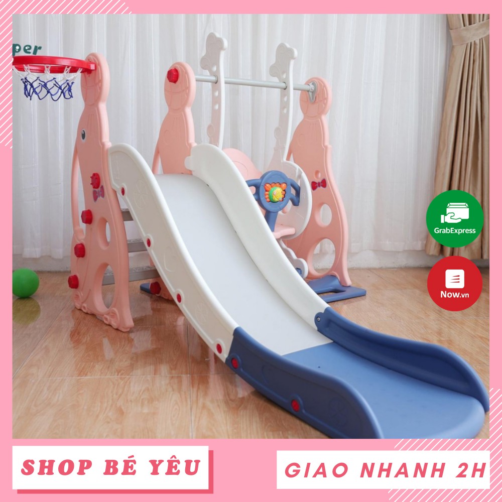 Cầu trượt xích đu cho bé  𝑭𝒓𝒆𝒆𝒔𝒉𝒊𝒑  Cầu trượt xích đu Hải cẩu 9BABY màu hồng