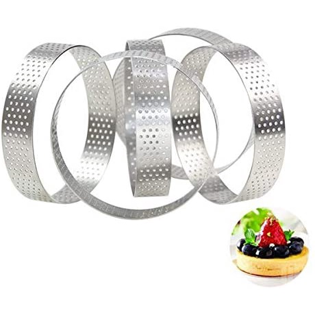 Khuôn làm bánh tart hình tròn đục lỗ bằng thép không gỉ bền bỉ tiện lợi 8cm