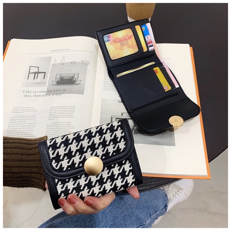 Ví cầm tay hoạ tiết houndstooth, ví đựng thẻ hoạ tiết nanh sói hottrend phong cách thời trang 2022 dành cho nữ