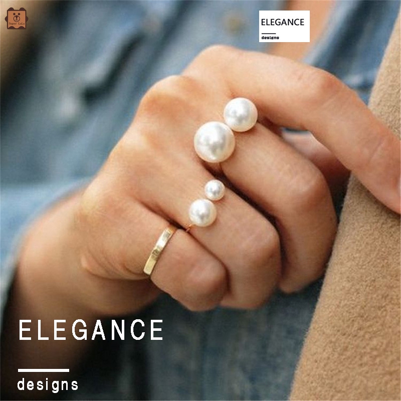 Nhẫn hở hình chữ U đính hạt nhựa