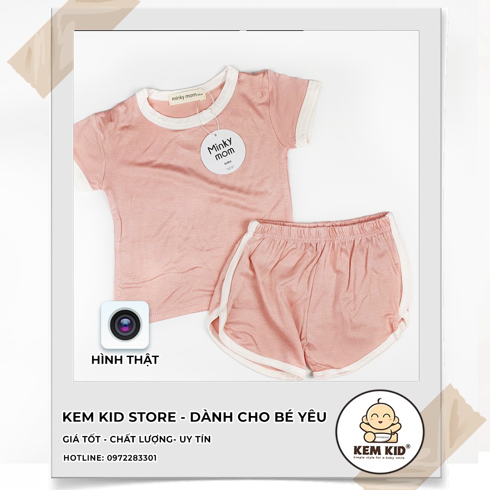 Bộ Minky Mom cộc trơn viền trắng màu vải mát, mềm mịn thấm hút mồ hôi cho bé
