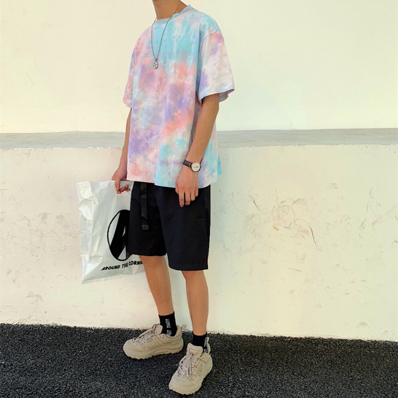 Men's short-sleeved T-shirt with a unique color pattern màu