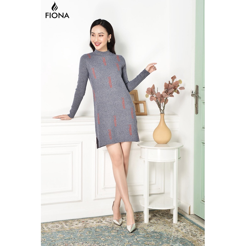 Đầm len dáng suông FIONA, váy đầm len dài tay, cổ cao, dệt họa tiết D859078 | BigBuy360 - bigbuy360.vn