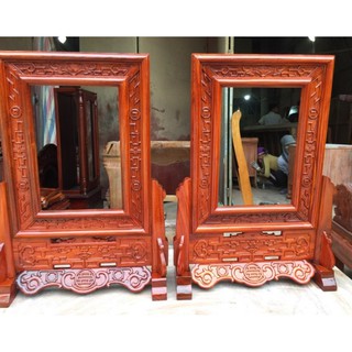Khung ảnh thờ kép triện nền  gỗ hương 20x30 cm