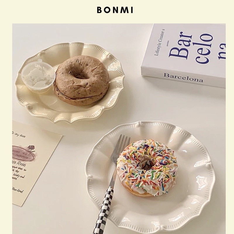 Đĩa viền xếp lượn tiểu thư bảng màu pastel Bonmi Hàn Quốc