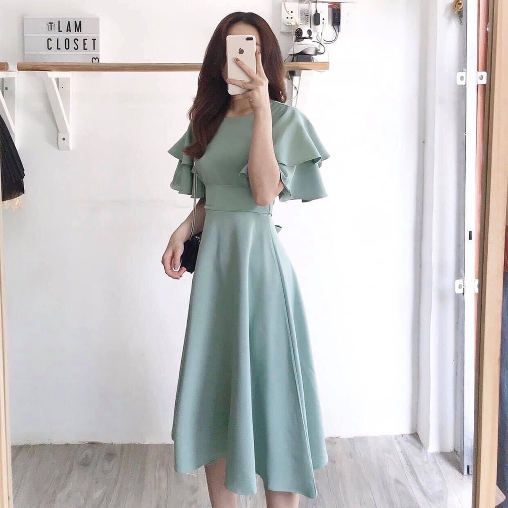Đầm váy freesize bo eo tay bèo 4 màu