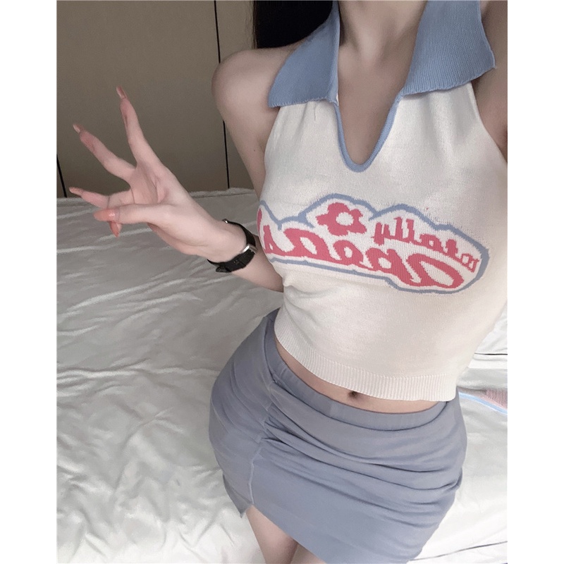 HUANG YOYO Áo Len Hai Dây Cột Nơ Màu Sắc Tương Phản Phong Cách Hàn Quốc Gợi Cảm Thời Trang Cho Nữ