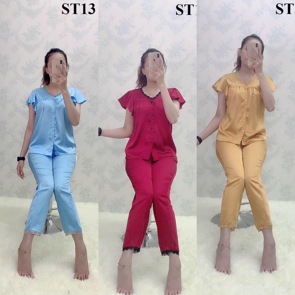 Đồ Bộ Pijama nữ lụa satin dài, tay bèo cực dễ thương