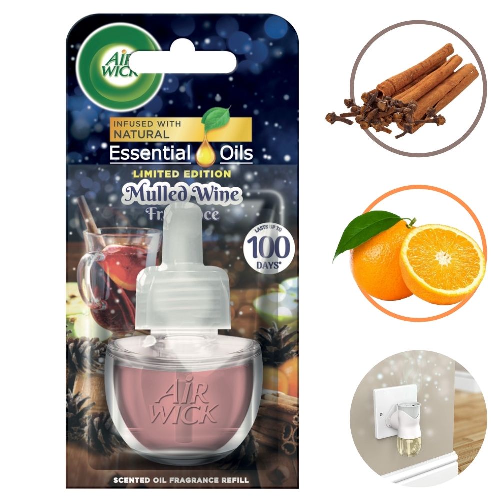 Lọ tinh dầu thơm phòng Air Wick Mulled Wine 19ml QT09422 - cam, quế, đinh hương, xông phòng, thư giãn, khử mùi