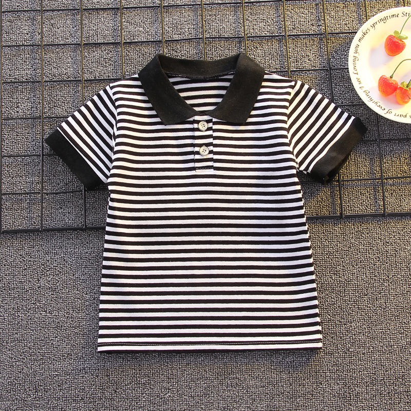 Set Áo Sơ Mi Tay Ngắn Kẻ Sọc + Quần Short Cotton Màu Trơn Thời Trang Mùa Hè Cho Bé Size 80-120cm