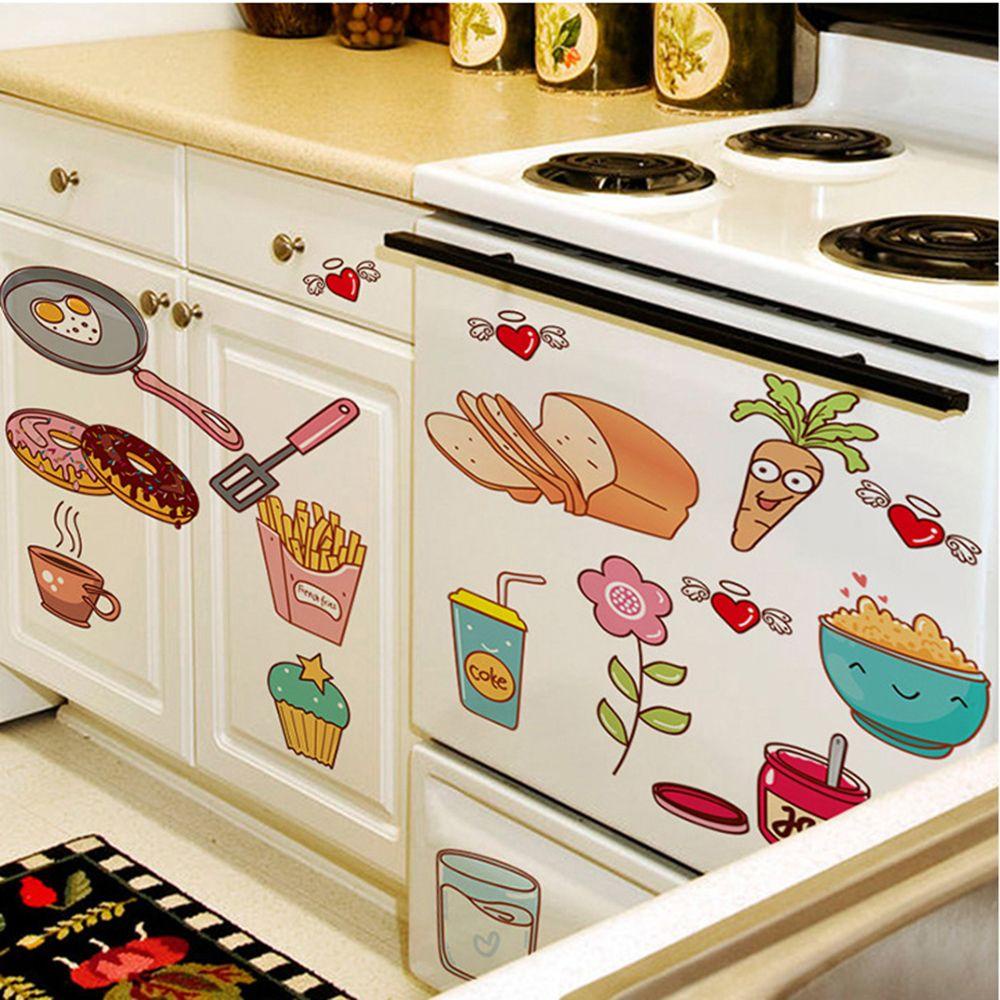 Sticker Dán Tường Tự Dính Chống Thấm Nước Họa Tiết Thức Ăn Vui Nhộn