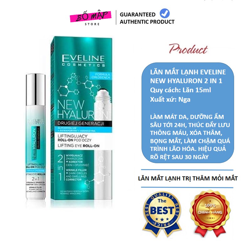 [SALE] [CAM KẾT 100% CHÍNH HÃNG] Lăn mắt lạnh Eveline New Hyaluron Power Booster 2-in-1 giảm thâm, bọng, nhăn da mắt | BigBuy360 - bigbuy360.vn