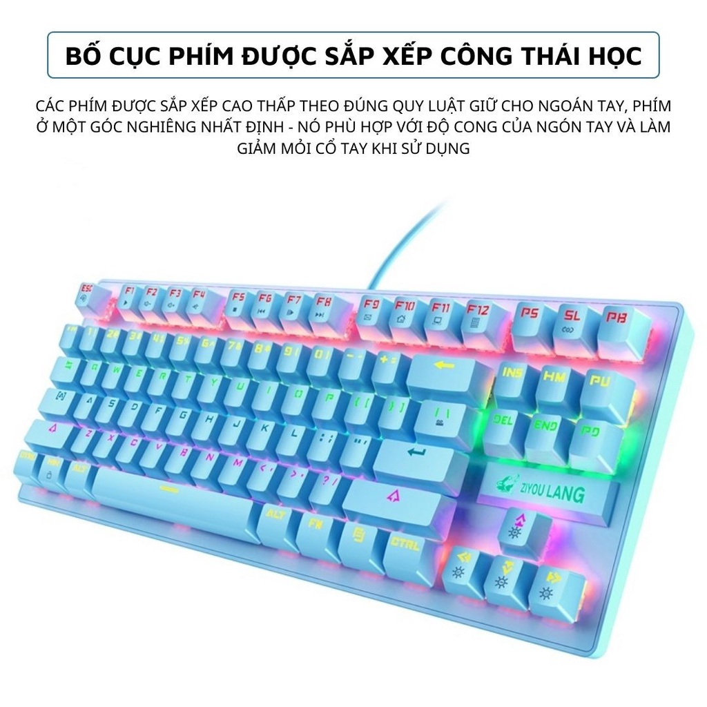 Bàn phím cơ K2 Pro Crack bản nâng cấp 2022 ánh sáng cầu vòng 7 màu, 10 chế độ nháy dành cho máy tính, laptop