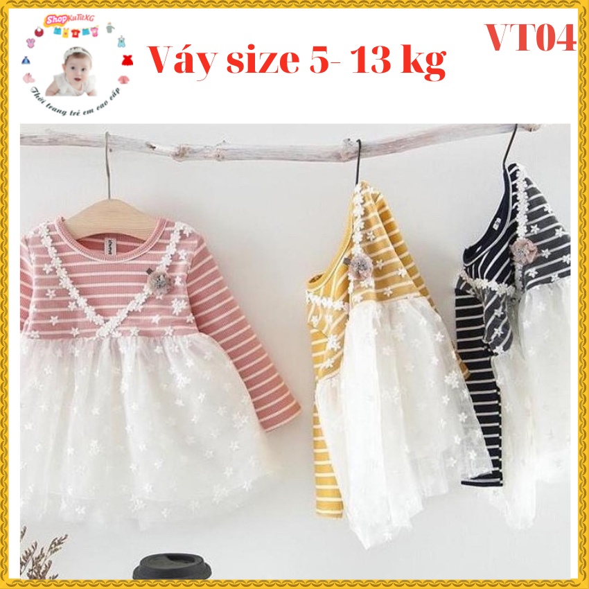 váy thu đông bé gái họa tiết kẻ phối ren trắng thêu hoa xinh xắn size 0-3 tuổi VT04