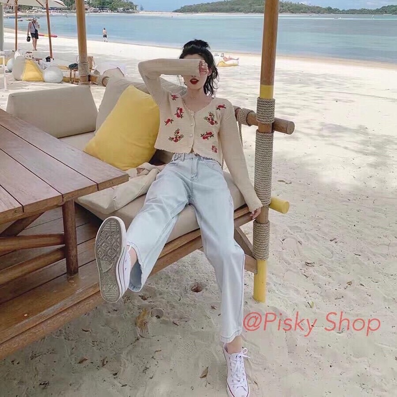ÁO LEN TAY DÀI THIÊU HOA CROPTOP HÀNG QUẢNG CHÂU