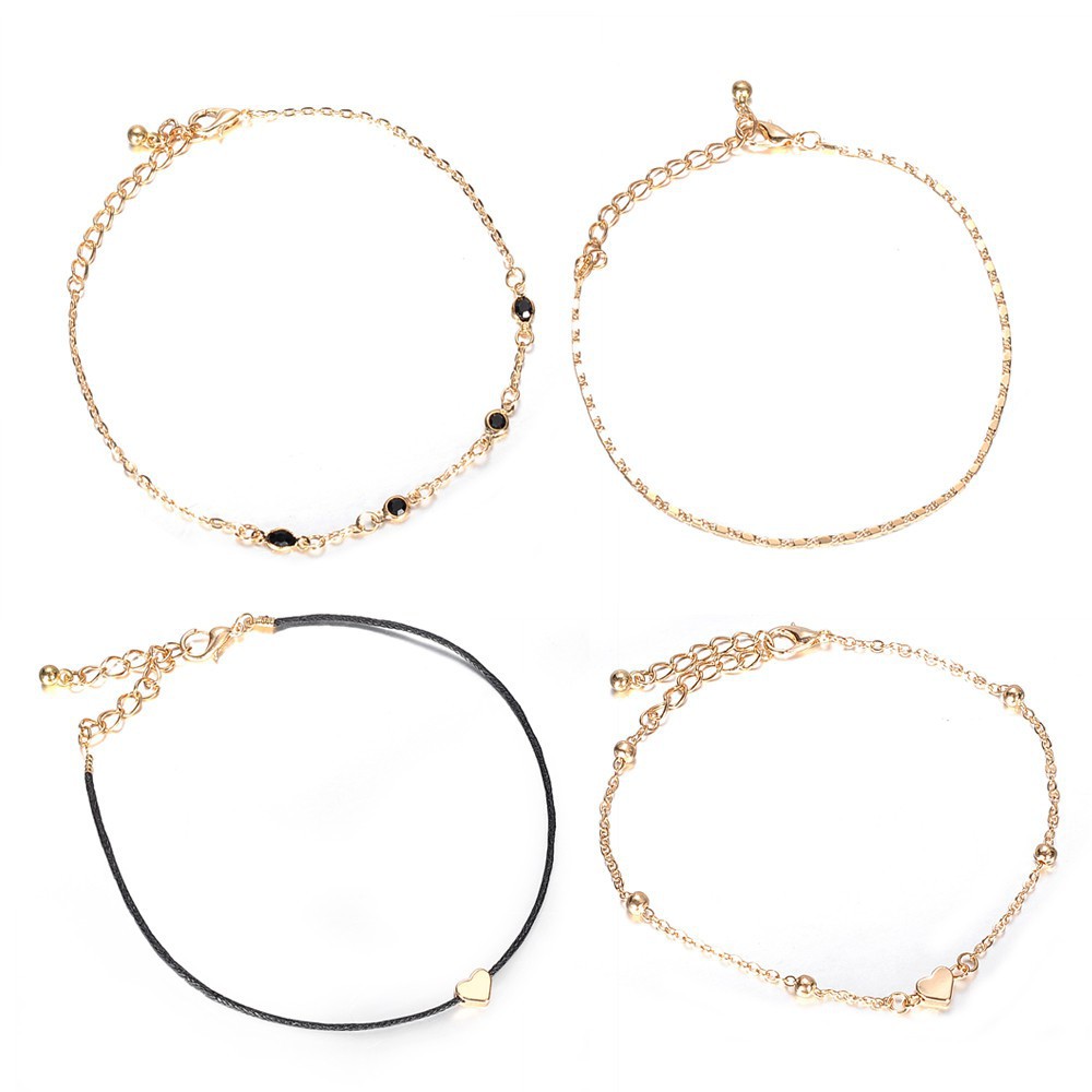 Set 4 lắc chân nhiều lớp mặt trái tim xinh xắn dành cho nữ | BigBuy360 - bigbuy360.vn