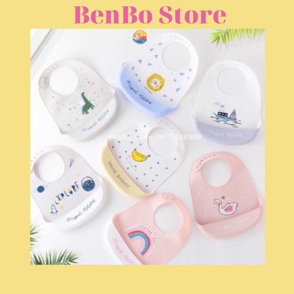 Yếm ăn dặm có máng HOLIDAY không bám bẩn, siêu mềm cao cấp cho bé yêu ăn dặm