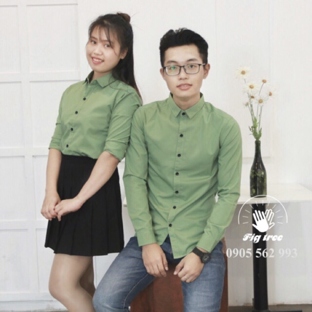 Áo sơ mi cặp SMT - xanh bơ cổ đức thời trang