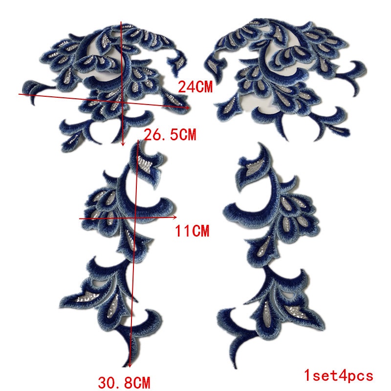 1 Bộ Miếng Vá Váy Cưới Thêu Hình Hoa Bồ Đề 3D Đính Kim Sa Lấp Lánh