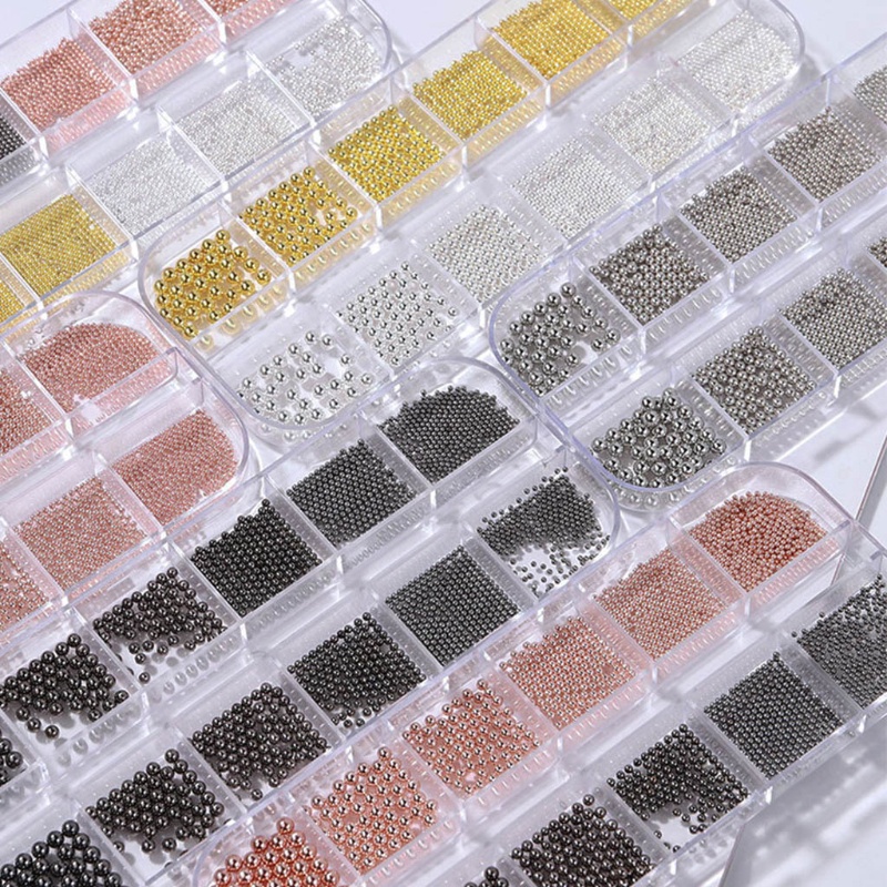 Hộp 12 Ngăn Hạt Kim Loại Nhỏ Trang Trí Móng Tay Cho Nữ