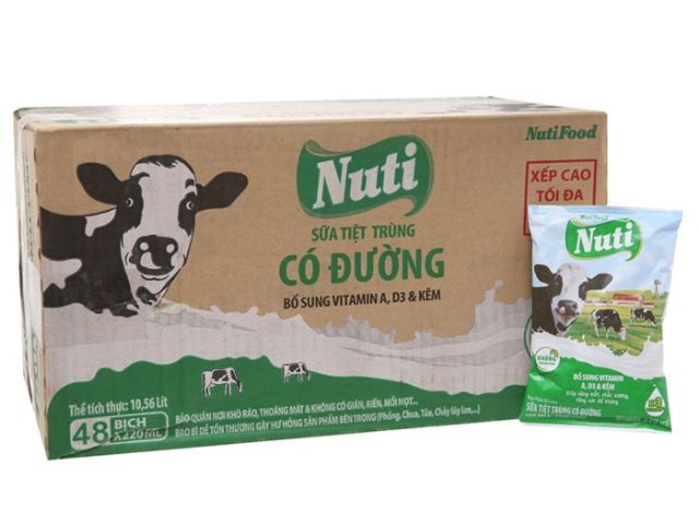 SỮA TIỆT TRÙNG BỊCH NUTIFOOD 220ML