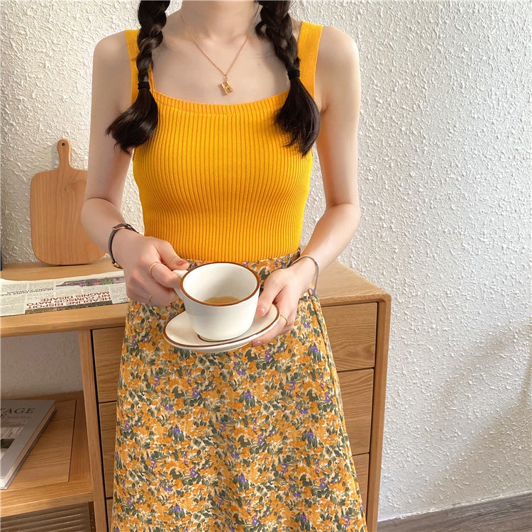 Áo Vest Dệt Kim Trơn 182063 Sexy Camisole Mùa Hè Đơn Giản Dễ Thương