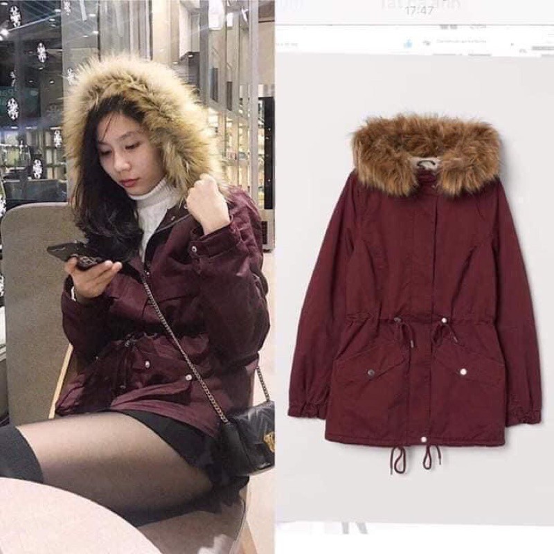 parka HM size 34 màu đỏ đô