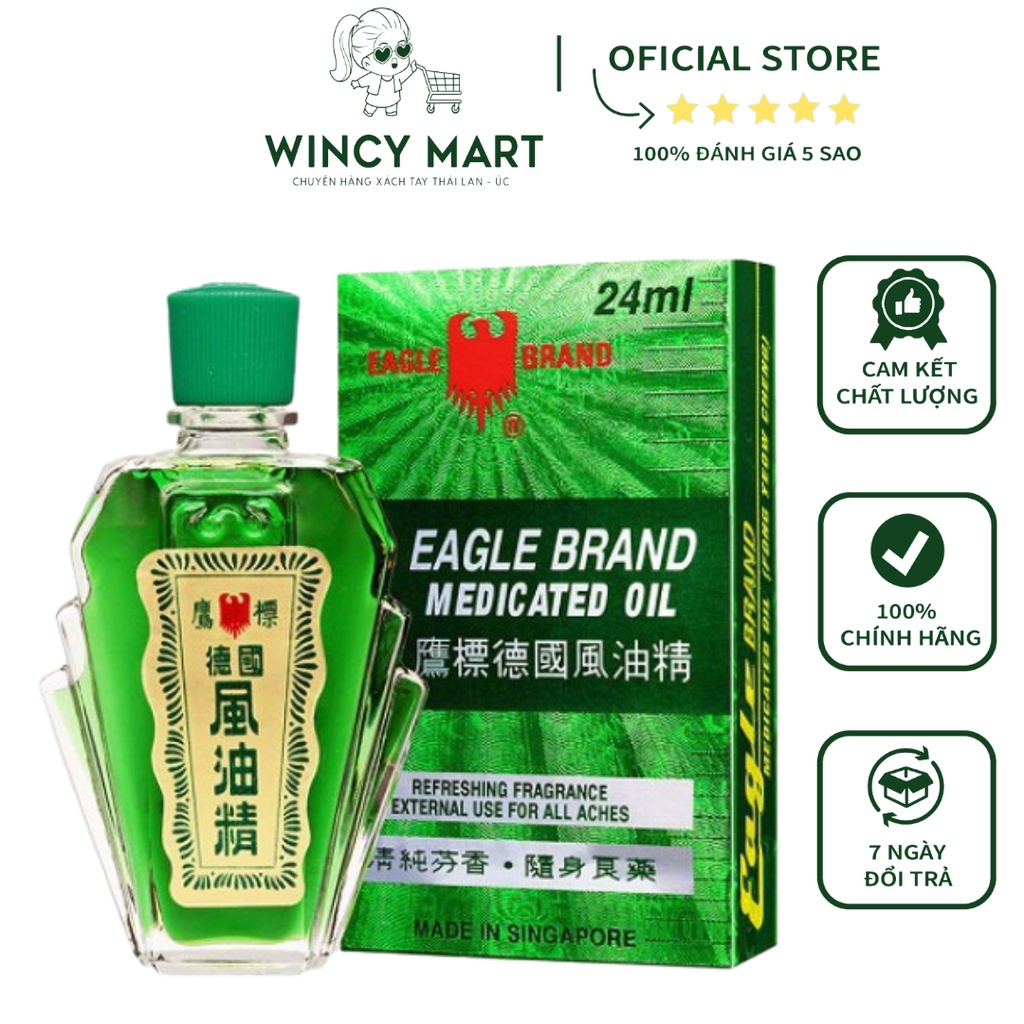 Chai Dầu Gió Xanh 2 Nắp Con Ó Singapore Nhập Mỹ 24ml - Dầu Xanh Eagle - Wincy Mart Shop