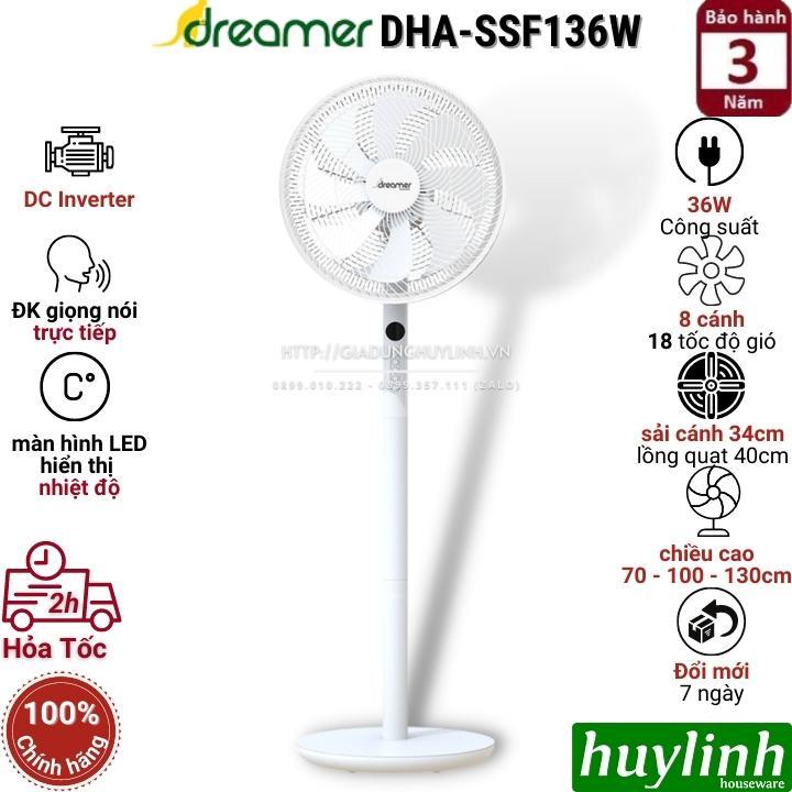 Quạt cây đứng thông minh Dreamer DHA-SSF136W - Điều khiển giọng nói trực tiếp