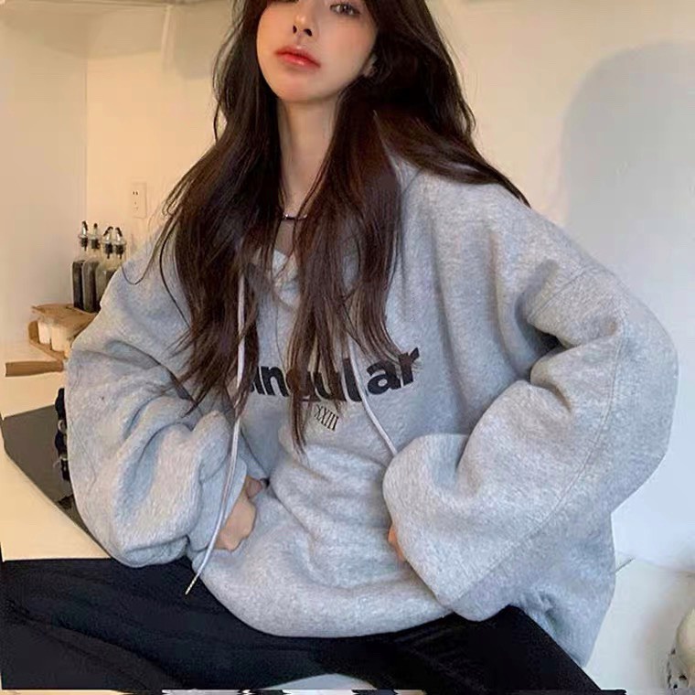 Áo hoodie nữ form rộng dày có mũ cute giá rẻ THE DELIA - Áo hoodie in chữ Singular KNN59 | BigBuy360 - bigbuy360.vn