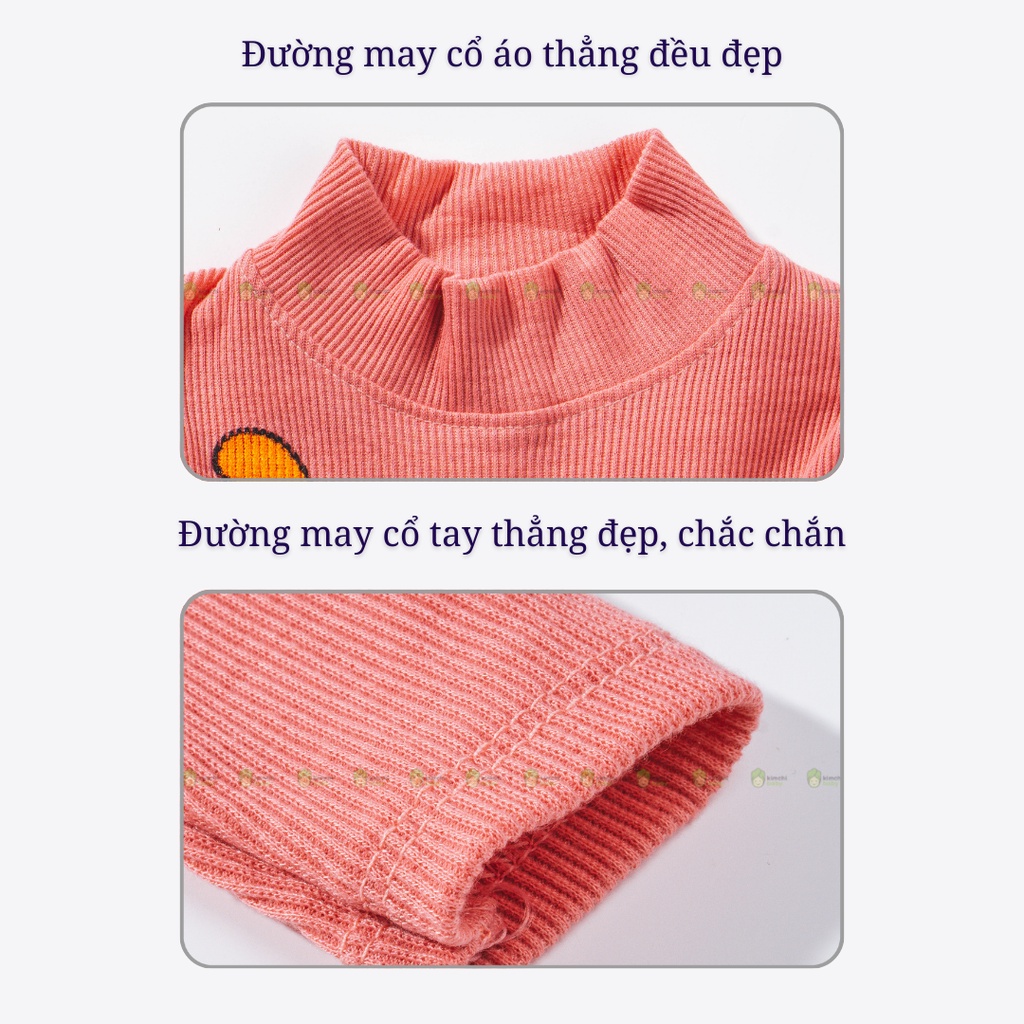 Bộ Dài Tay Bé Gái, Bé Trai KIMCHIBABY Vải Len Gân Cao Cổ Tai Thú 3D, Bộ Quần Áo Trẻ Em Thu Đông KWTD2201